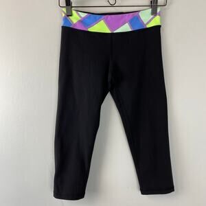Lululemon Ivivva Girls Reversible Black Active Cropped Leggings Sz 12 Geometric